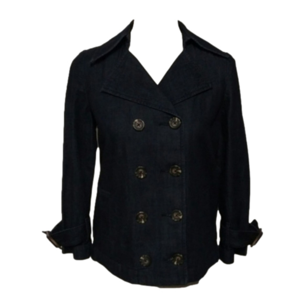 Old Navy Blue Dark Wash Collared Long Sleeve Double Breasted Denim Jean Jacket